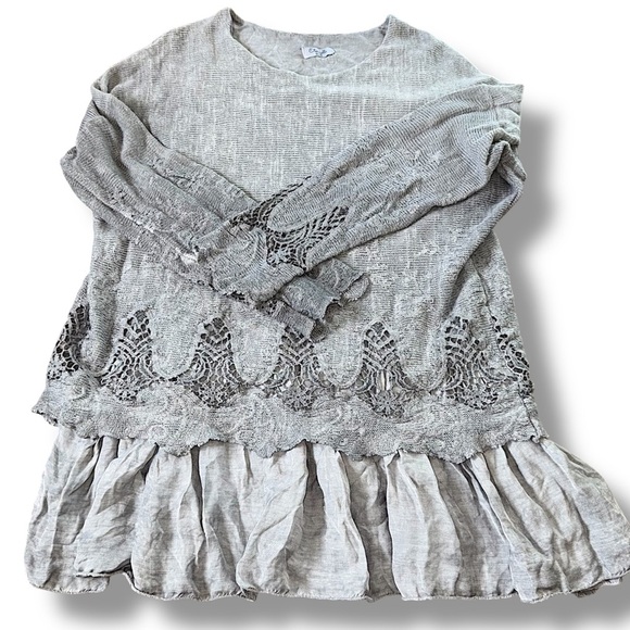 Eternelle Lagenlook Layering Sweater Shirt Mohair Crochet Distressed Grey S/M - Picture 1 of 7